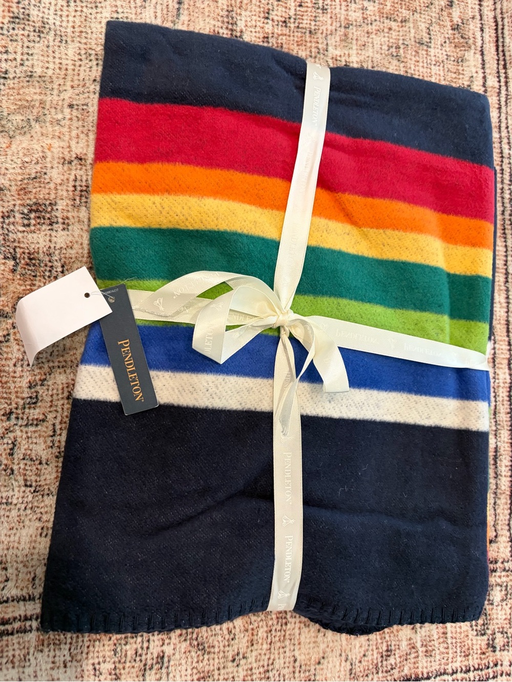 Pendleton Multicolor Rainbow Organic Cotton Baby Blanket. Baby Shower Gift.